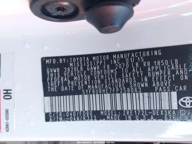 5YFBURHE7FP258063 Toyota Corolla S Plus