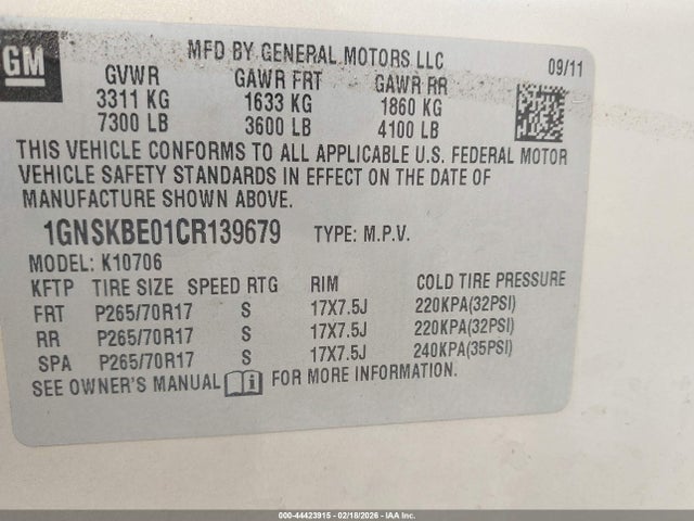 2012 CHEVROLET TAHOE 1GNSKBE01CR139679 Photo 8