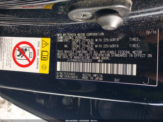 44423930 :رقم المزاد ، JTJYARBZ6G2043303 vin ، 2016 Lexus Nx 200t مزاد بيع