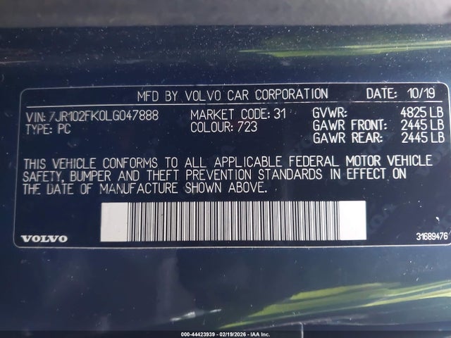 2020 VOLVO S60 7JR102FK0LG047888 Photo 8