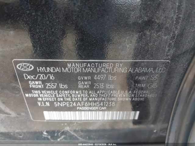 Aukcja sprzedaży 2017 Hyundai Sonata, vin: 5NPE24AF6HH541238, numer aukcji: 44423946
