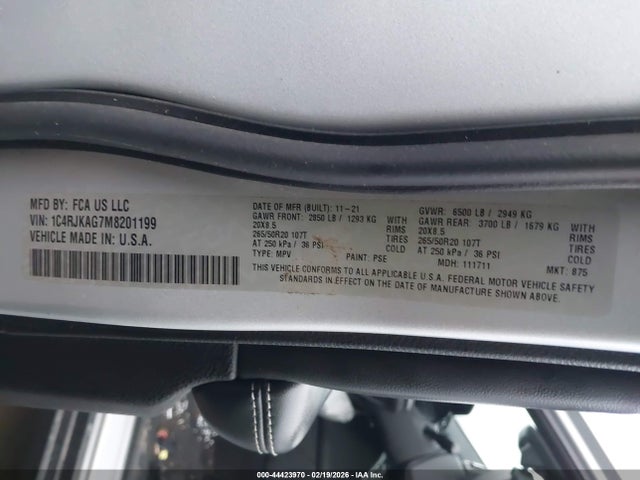 Продаж на аукціоні авто 2021 Jeep Grand Cherokee L Altitude 4x4, vin: 1C4RJKAG7M8201199, номер лоту: 44423970