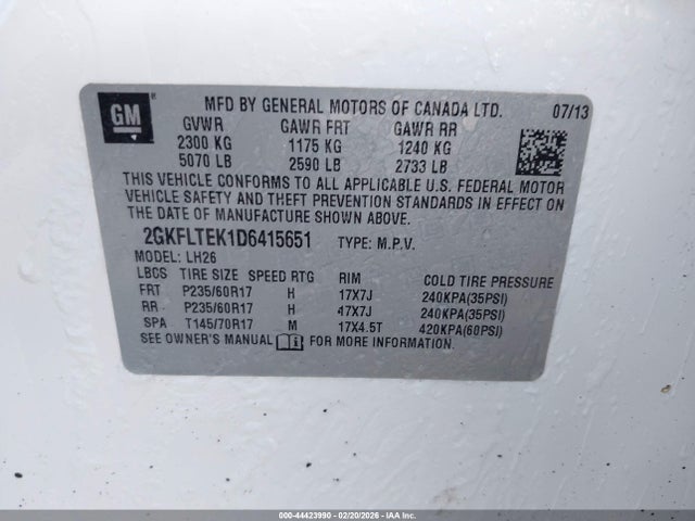 Aukcja sprzedaży 2013 Gmc Terrain Sle-2, vin: 2GKFLTEK1D6415651, numer aukcji: 44423990
