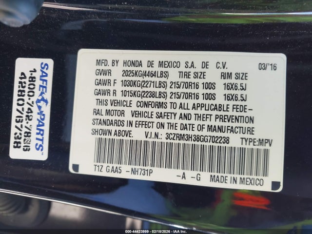 3CZRM3H38GG702238 Honda CR-V LX
