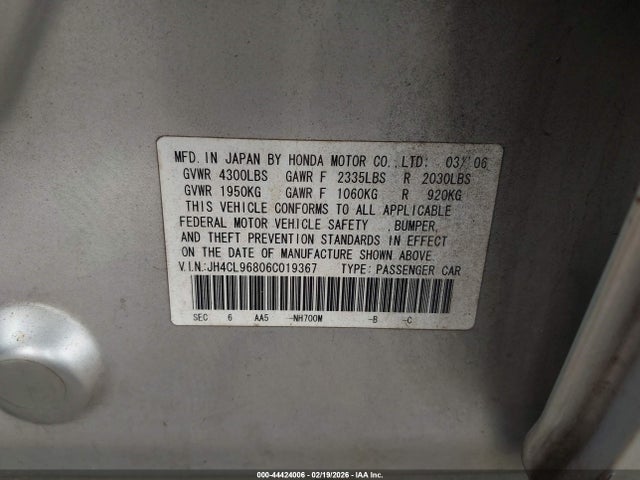 Aukcja sprzedaży 2006 Acura Tsx, vin: JH4CL96806C019367, numer aukcji: 44424006