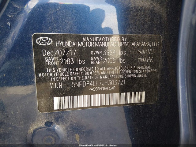 5NPD84LF7JH303721 Hyundai ELANTRA SEL