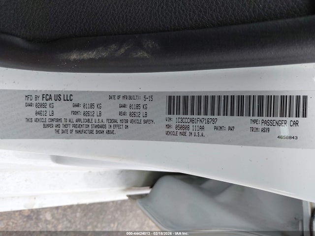 44424012 :رقم المزاد ، 1C3CCCAB1FN716797 vin ، 2015 Chrysler 200 Limited مزاد بيع