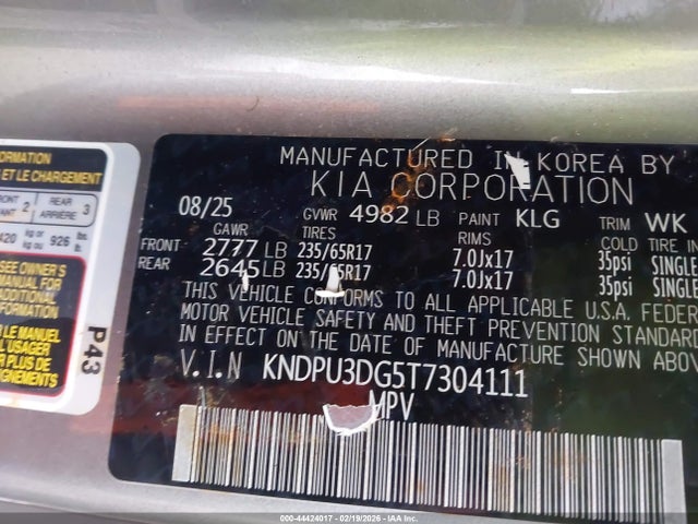 Продаж на аукціоні авто 2026 Kia Sportage Hybrid Lx, vin: KNDPU3DG5T7304111, номер лоту: 44424017