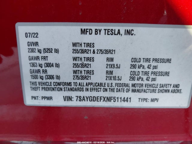 7SAYGDEFXNF511441 Tesla Model Y Performance Dual Motor All-wheel Drive