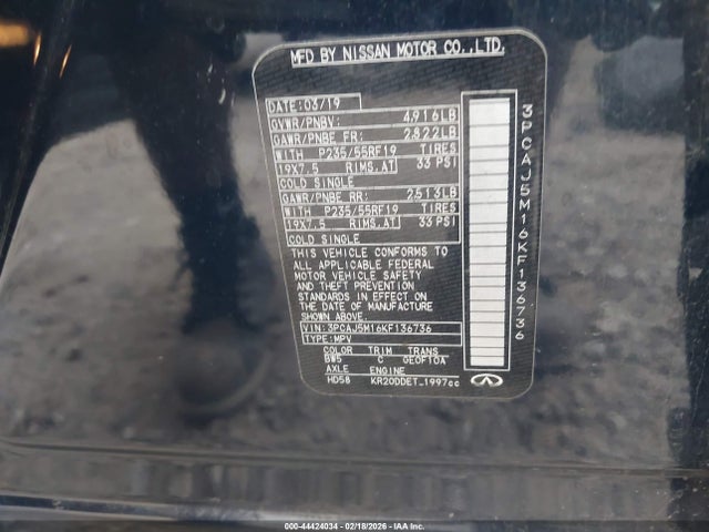 44424034 :رقم المزاد ، 3PCAJ5M16KF136736 vin ، 2019 Infiniti Qx50 Luxe مزاد بيع