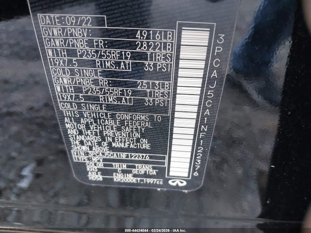 2022 INFINITI QX50 3PCAJ5CA1NF122376 Photo 8