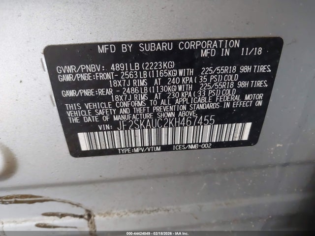 2019 SUBARU FORESTER JF2SKAUC2KH467455 Photo 8