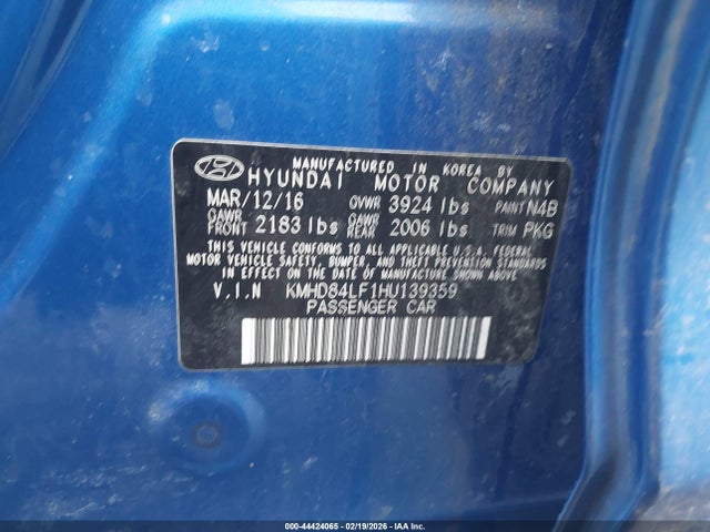 KMHD84LF1HU139359 Hyundai Elantra Limited