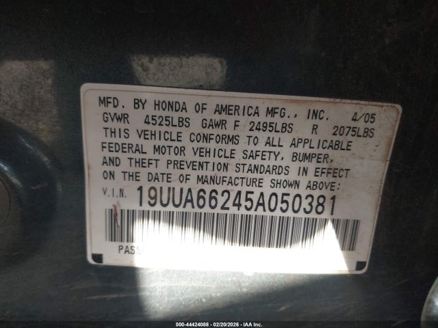 Продаж на аукціоні авто 2005 Acura Tl, vin: 19UUA66245A050381, номер лоту: 44424088