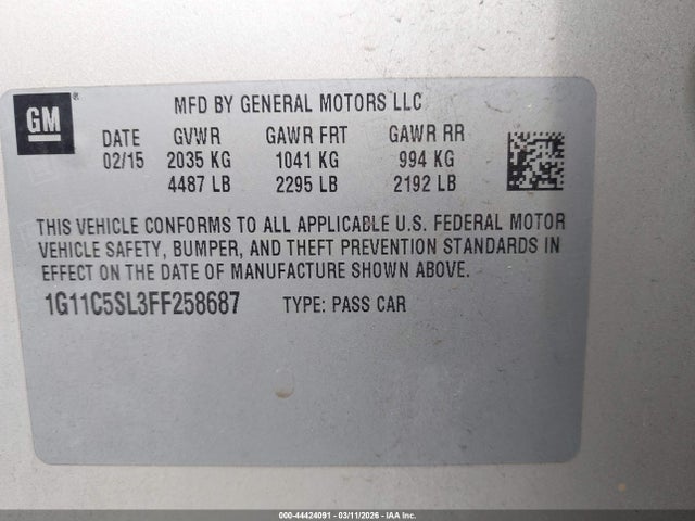 Chevrolet MALIBU 1LT 2015 1G11C5SL3FF258687 Image 9