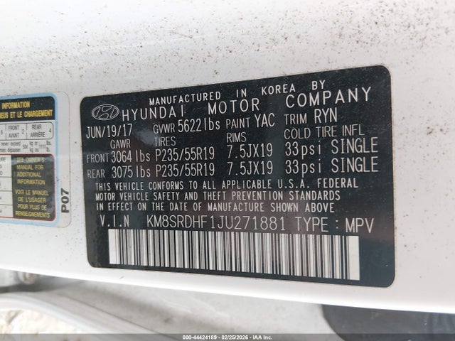 2018 HYUNDAI SANTA FE KM8SRDHF1JU271881 Photo 8