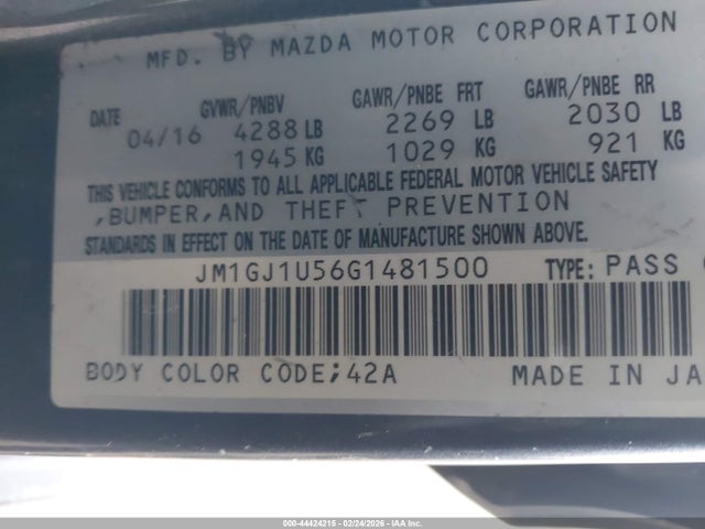 JM1GJ1U56G1481500 Mazda Mazda6 I Sport