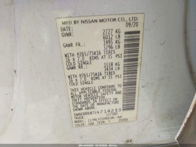 Nissan Frontier Pro-4x 4x4 2020 1N6ED0EB7LN714233 Image 9