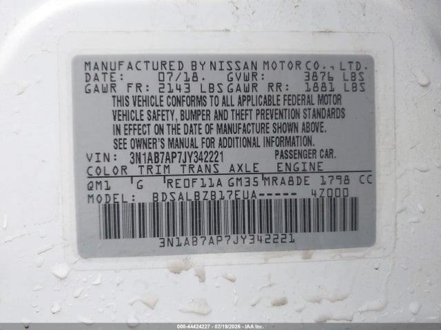 3N1AB7AP7JY342221 Nissan SENTRA S