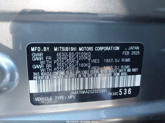 Aukcja sprzedaży 2025 Mitsubishi Eclipse Cross Black Edition S-awc, vin: JA4ATWAA2SZ023391, numer aukcji: 44424240
