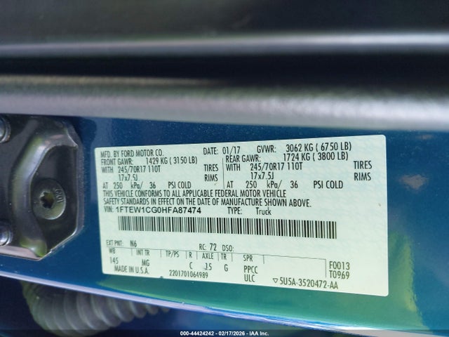 2017 FORD F-150 1FTEW1CG0HFA87474 Photo 8