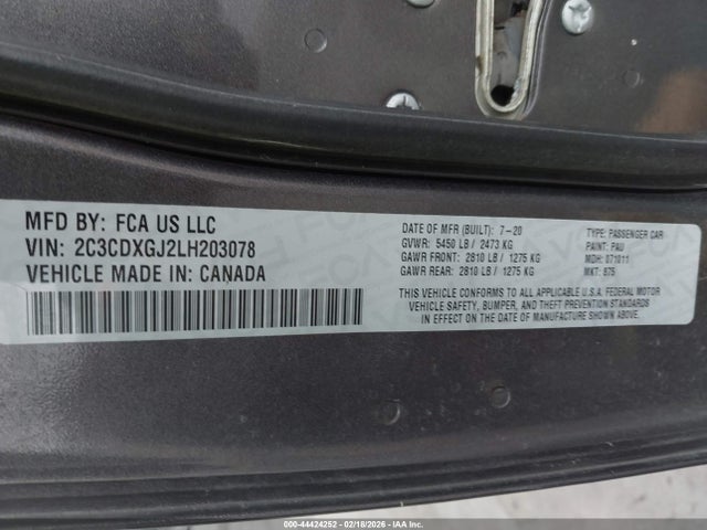 2020 Dodge Charger Scat Pack Rwd მანქანა იყიდება აუქციონზე, vin: 2C3CDXGJ2LH203078, აუქციონის ნომერი: 44424252