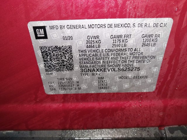 3GNAXKEV0LS625275 Chevrolet Equinox Fwd Lt 1.5l Turbo