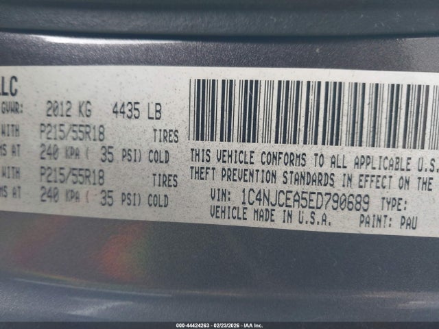 Продаж на аукціоні авто 2014 Jeep Compass High Altitude, vin: 1C4NJCEA5ED790689, номер лоту: 44424263