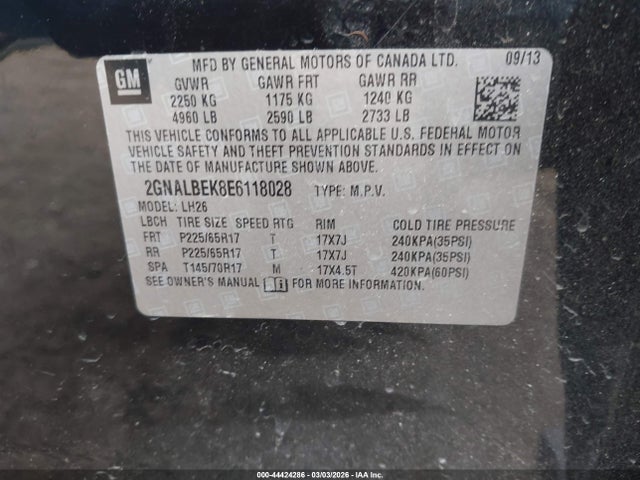 2GNALBEK8E6118028 Chevrolet EQUINOX 1LT
