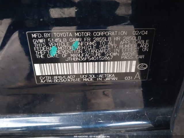 Aukcja sprzedaży 2004 Lexus Ls 430, vin: JTHBN36F540152867, numer aukcji: 44424305