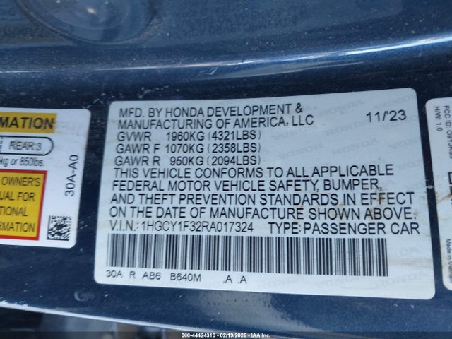1HGCY1F32RA017324 Honda ACCORD EX