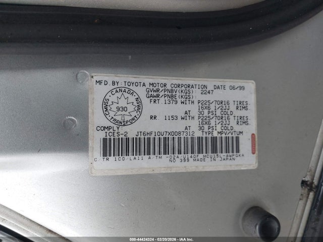 1999 Lexus Rx 300 მანქანა იყიდება აუქციონზე, vin: JT6HF10U7X0087312, აუქციონის ნომერი: 44424324