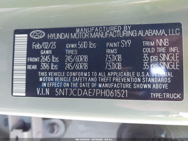 Aukcja sprzedaży 2023 Hyundai Santa Cruz Sel, vin: 5NTJCDAE7PH061521, numer aukcji: 44424328