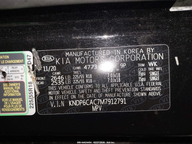 44424454 :رقم المزاد ، KNDP6CAC7M7912791 vin ، 2021 Kia Sportage S مزاد بيع