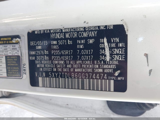 5XYZTDLB6GG374474 Hyundai Santa Fe Sport 2.4l