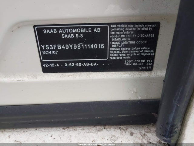 2008 SAAB 9-3 YS3FB49Y981114016 Photo 8