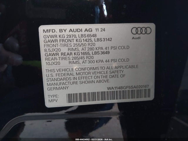 Продаж на аукціоні авто 2025 Audi Q6 E-tron Premium Quattro, vin: WA114BGF5SA020167, номер лоту: 44424552