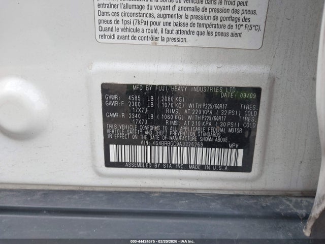 Продаж на аукціоні авто 2010 Subaru Outback 2.5i Premium, vin: 4S4BRBGC9A3326269, номер лоту: 44424575