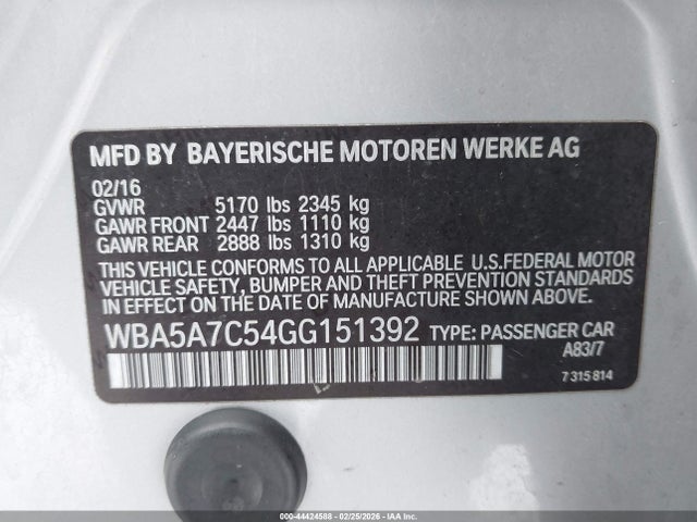 Aukcja sprzedaży 2016 Bmw 528i Xdrive, vin: WBA5A7C54GG151392, numer aukcji: 44424588