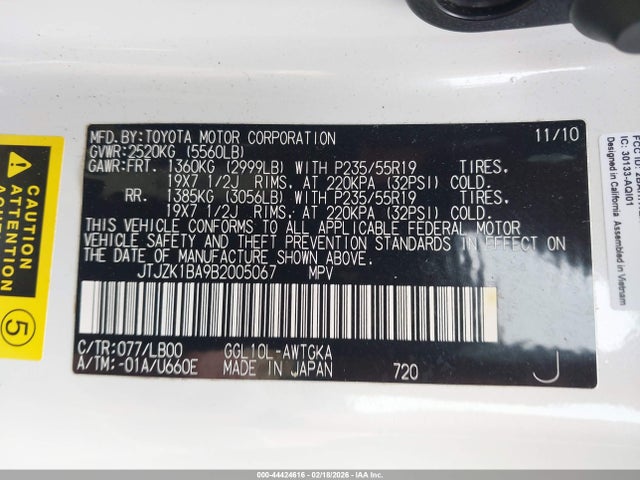 Aukcja sprzedaży 2011 Lexus Rx 350, vin: JTJZK1BA9B2005067, numer aukcji: 44424616