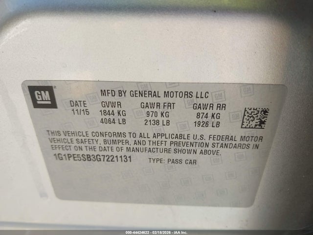 1G1PE5SB3G7221131 Chevrolet Cruze Limited 1lt Auto
