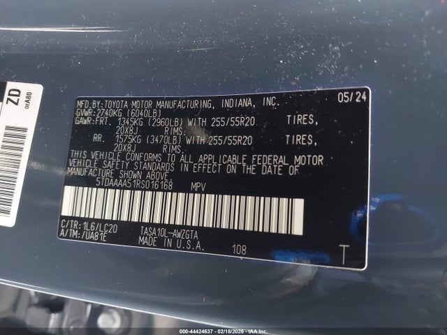 Продажа на аукционе авто 2024 Toyota Grand Highlander Limited, vin: 5TDAAAA51RS016168, номер лота: 44424637