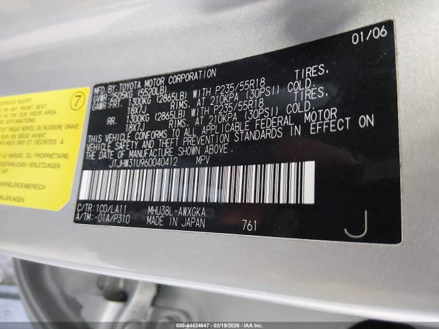 44424647 :رقم المزاد ، JTJHW31U960040412 vin ، 2006 Lexus Rx 400h مزاد بيع