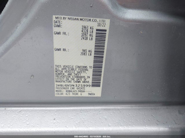 1N4BL4DV5PN325999 Nissan Altima Sv Fwd