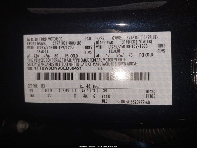 44424753 :رقم المزاد ، 1FT8W3BN9SED60451 vin ، 2025 Ford F-350 Xlt مزاد بيع