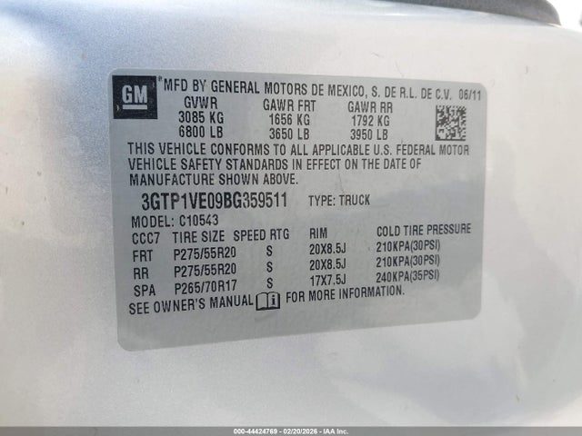 Продаж на аукціоні авто 2011 Gmc Sierra 1500 Sle, vin: 3GTP1VE09BG359511, номер лоту: 44424769