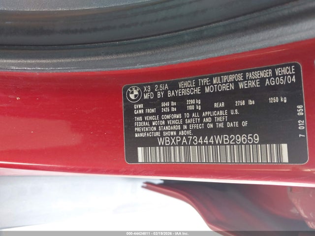 Aukcja sprzedaży 2004 Bmw X3 2.5i, vin: WBXPA73444WB29659, numer aukcji: 44424811