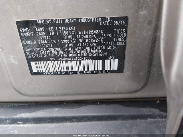 Subaru Outback 2.5i Premium 2015 4S4BSACC4F3346232 Image 9
