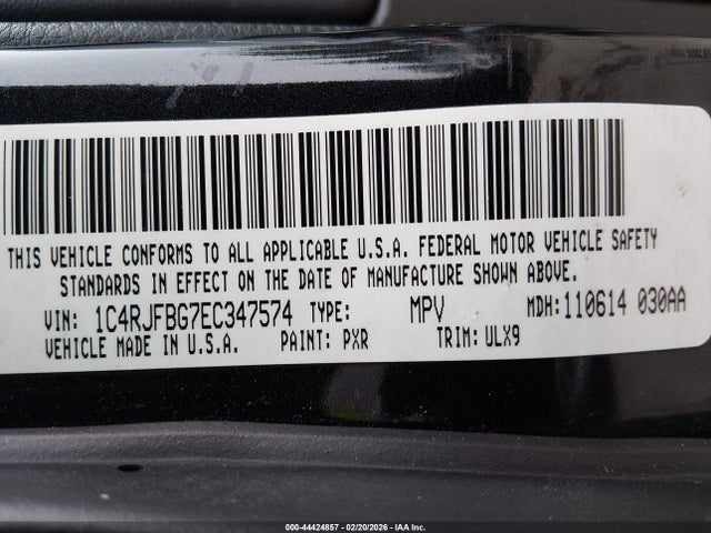 Продаж на аукціоні авто 2014 Jeep Grand Cherokee Limited, vin: 1C4RJFBG7EC347574, номер лоту: 44424857