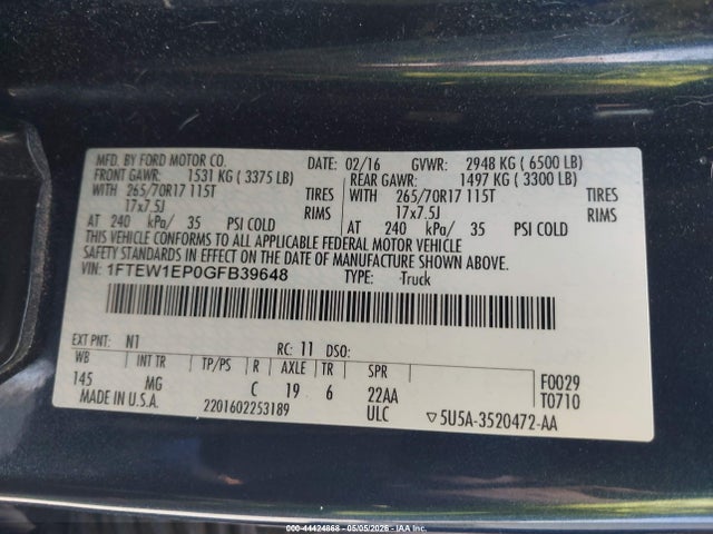 Ford F-150 Xlt 2016 1FTEW1EP0GFB39648 Image 9